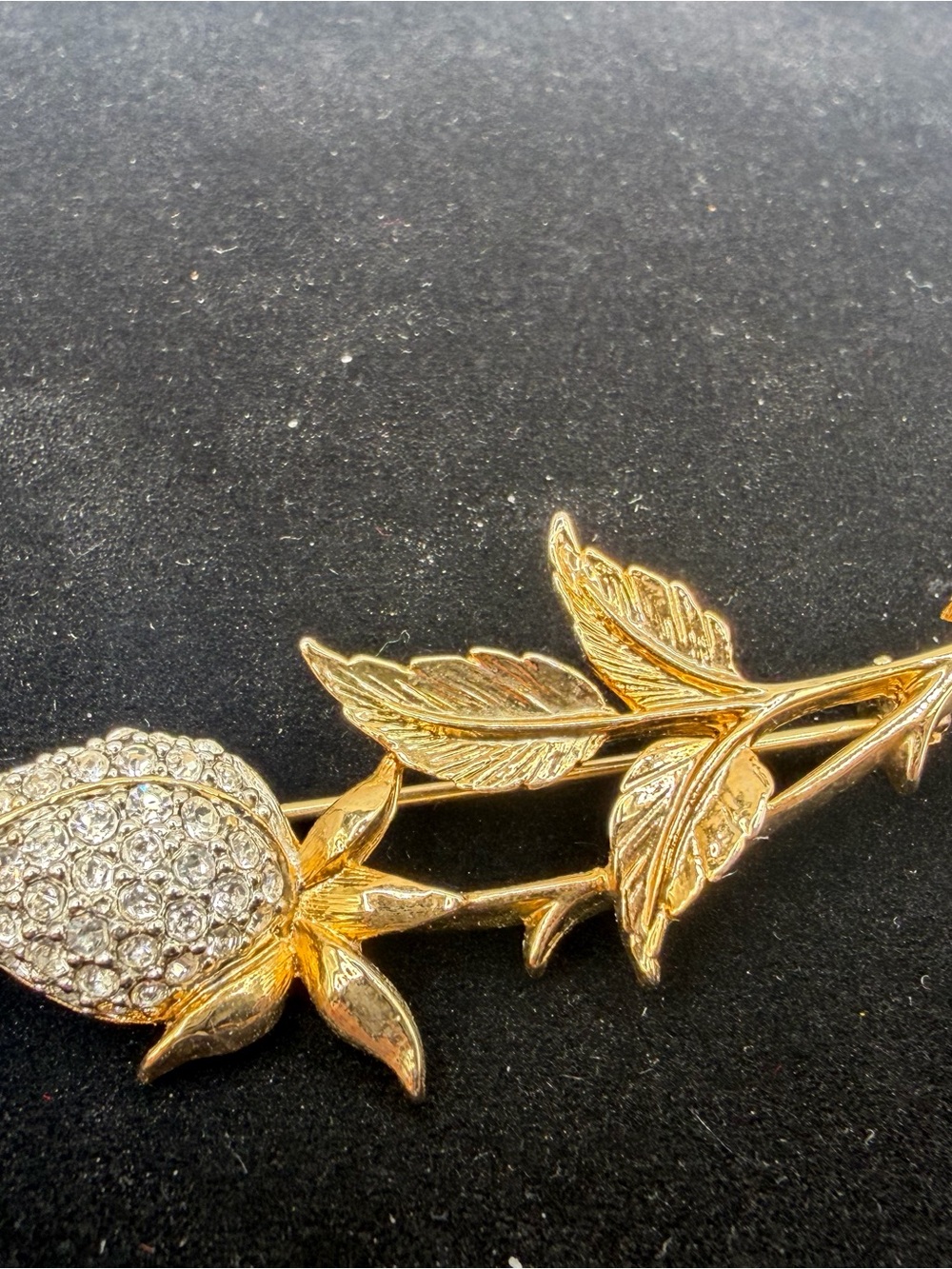 Gold Floral Crystal Rose Brooch - Women Jewelry